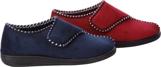 De pantoffel van MSF in de kleur blauw en bordeaux verkrijgbaar