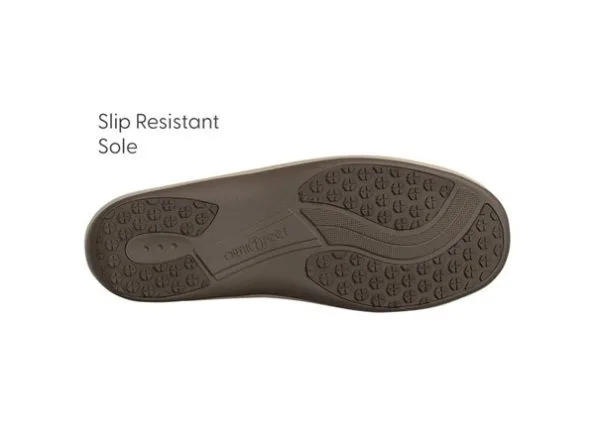 De antislipzool van de bruine Lorin moccasin.