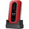 Doro leva L30 in de kleur rood-wit met extern scherm en bureauoplader.