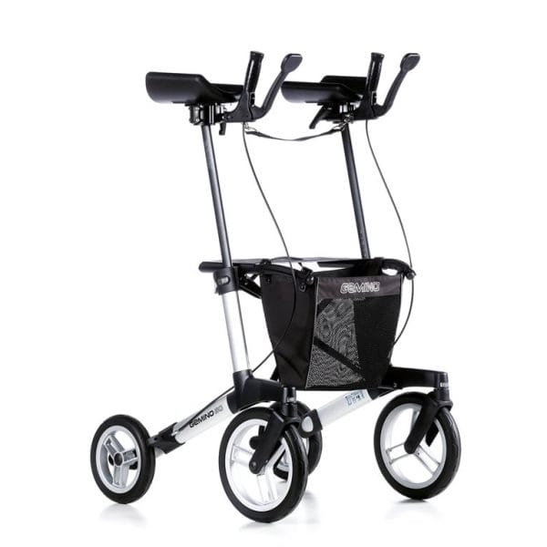 De Gemino 60 Walker is een lichtgewicht buiten rollator met elleboogondersteuning.