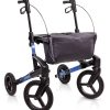 Rollator Topro Olympos ATR BLACK SERIES maat S oceaanblauw met grote offroad wielen en grijze boodschappentas.