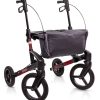 Rollator Topro Olympos ATR BLACK SERIES maat S in bordeauxrood met grote offroad wielen en zachte banden.