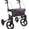 Rollator Topro Olympos ATR BLACK SERIES maat M Slim in polairzilver met grote offroad wielen en zachte banden.