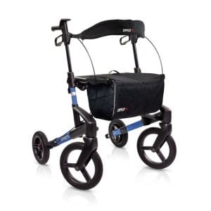 Topro Olympos ATR Black Series rollator maat M Slim met offroad-wielen, zwarte tas en rugsteun op witte achtergrond