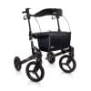 Zwarte Topro Olympos ATR Black Series rollator met offroad-wielen, zitting en tas op witte achtergrond.