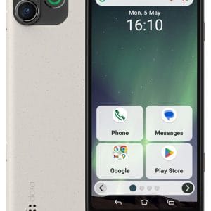 De Doro Aurora A30 met zijn grote, duidelijke display combineert eenvoud en de mogelijkheid om ondersteuning te krijgen van familie en vrienden, met een prachtige visuele ervaring. Hij heeft ook twee camera's, een speciale cameraknop en een grote batterij voor een lange levensduur. Deze is in de kleur gebroken wit.
