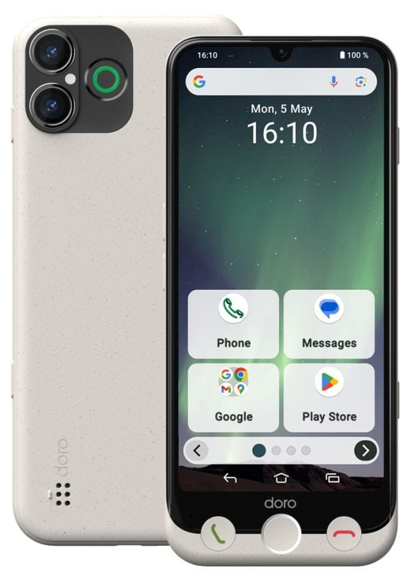 De Doro Aurora A30 met zijn grote, duidelijke display combineert eenvoud en de mogelijkheid om ondersteuning te krijgen van familie en vrienden, met een prachtige visuele ervaring. Hij heeft ook twee camera's, een speciale cameraknop en een grote batterij voor een lange levensduur. Deze is in de kleur gebroken wit.