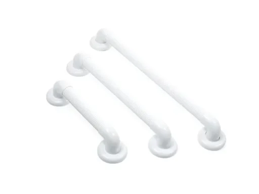 Wandbeugel Vitility voor douche en toilet, vogelperspectief; set van 30/45/60 cm met geribbelde antislip greep, wit.