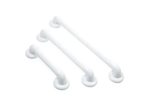 Wandbeugel Vitility voor douche en toilet, vogelperspectief; set van 30/45/60 cm met geribbelde antislip greep, wit.