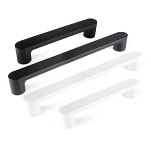 Zijaanzicht van Vitility ID Wandbeugel in Charcoal Black en Pearl White, 35 of 55 cm; slank design met afgeronde uiteinden.