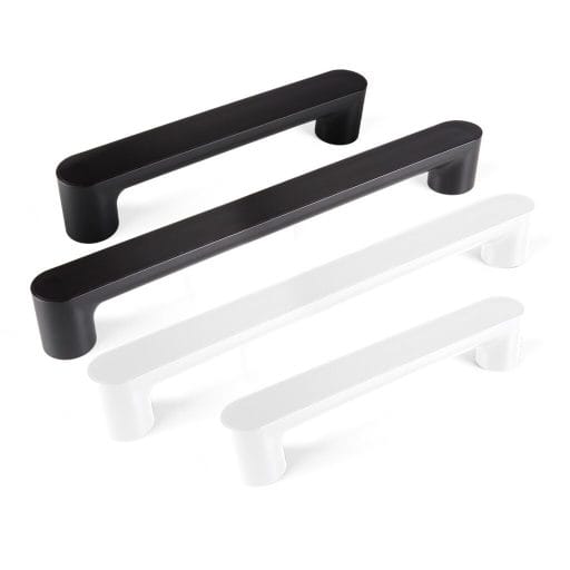 Zijaanzicht van Vitility ID Wandbeugel in Charcoal Black en Pearl White, 35 of 55 cm; slank design met afgeronde uiteinden.