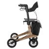 Carbon rollator MultiMotion met panterprint, softwielen, onderarmschalen en afsluitbare boodschappentas, zijaanzicht.