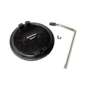 Doff ’n Donner losse zuignap voor afrolpaal, bovenaanzicht met zwarte basis, metalen hendel en klein borgringetje.