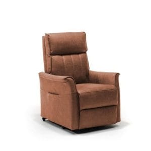 Sta-opstoel Zaragoza met 1 motor en verkrijgbaar in 3 kleuren. Dit is de cognac kleur.