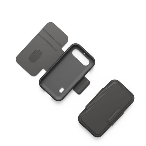 Antracietgrijze etui telefoonhoes met magneetsluiting en kaartsleuven voor Doro Leva L10, E10 en X10.