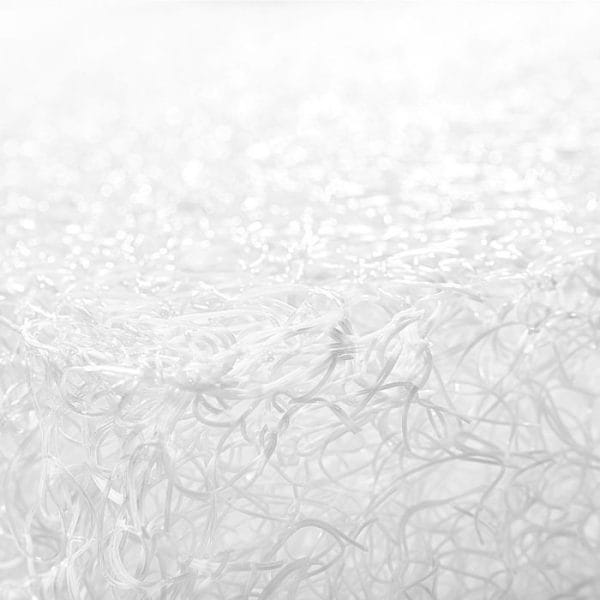 Detail van de open 3D-vezelstructuur van het duurzame SOOF matras met goede vocht- en luchtdoorlaatbaarheid.