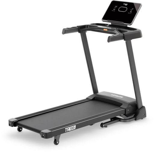 Zwarte VirtuFit TR100i loopband model 2026 met display en armsteunen voor thuisfitness.