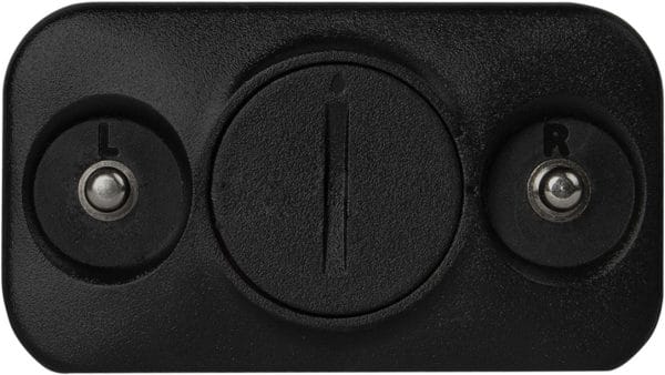 Binnenzijde van de VirtuFit Bluetooth hartslagband borstband met linker- en rechterdrukknop en rubber contactvlak.