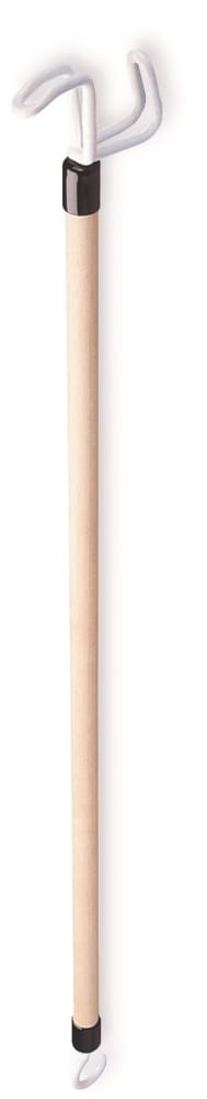 Aankleedstok 69 cm met houten steel en geplastificeerde haken voor aankleden zonder bukken