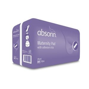 Paars Absorin kraamverband met plakstrip in verpakking voor extra absorptie en bescherming na de bevalling