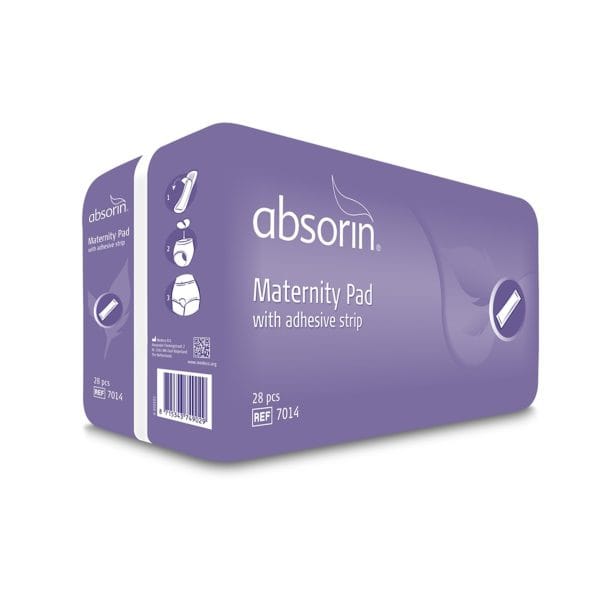 Paars Absorin kraamverband met plakstrip in verpakking voor extra absorptie en bescherming na de bevalling