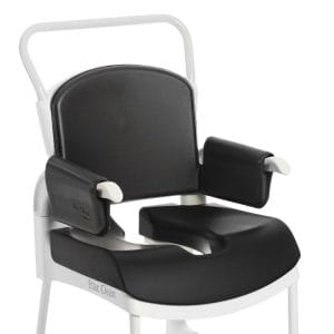 Anti-slip comfort set voor Etac Clean douche-toiletrolstoel met zwarte zitting, rugkussen en armsteunkussens