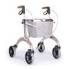 Saljol carbon rollator Superlight met boodschappennet, kurken handgrepen en licht frame in champagnekleur