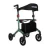 Lichtgewicht Rio rollator met rugsteun, zwarte tas en tropicalprint frame op witte achtergrond