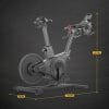 Flow Fitness Perform S2i spinningfiets in zwart met verstelbaar zadel en stuur, afgebeeld met afmetingen 155 × 56 × 137 cm