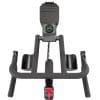 Zwarte Flow Fitness Perform S2i spinningfiets met rond trainingsdisplay, tablethouder, gebogen stuur en rode weerstandsknop